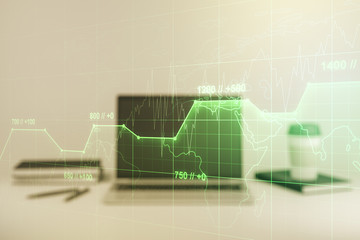 Multi exposure of abstract graphic data spreadsheet sketch on modern computer background, analytics and analysis concept