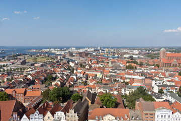 Obraz premium Panoramic View from the St. George´s Church, Wismar, Mecklenburg-Western Pomerania, Germany, Europe