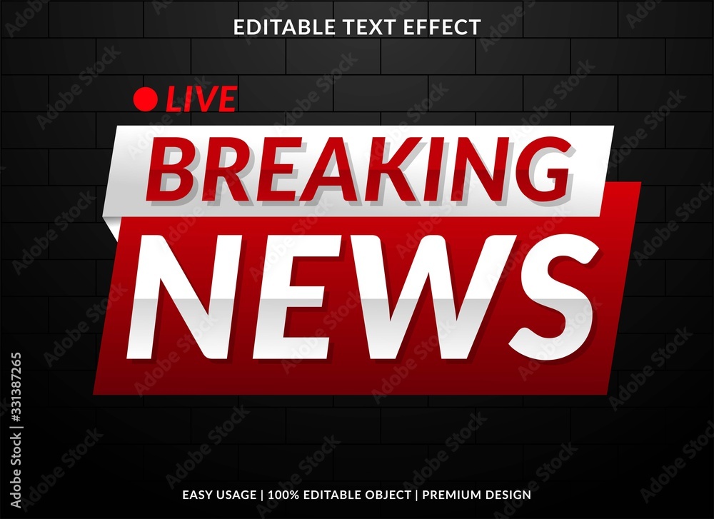 Aufkleber breaking news banner text effect template with 3d style and bold font concept use for brand label an