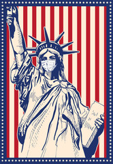 Statue of Liberty. USA flag. Vector image