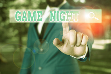 Conceptual hand writing showing Game Night. Concept meaning usually its called on adult play dates...