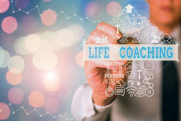 Conceptual hand writing showing Life Coaching. Concept meaning demonstrating employed to help...