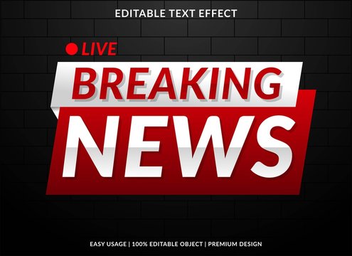 breaking news banner text effect template with 3d style and bold font concept use for brand label and logotype sticker