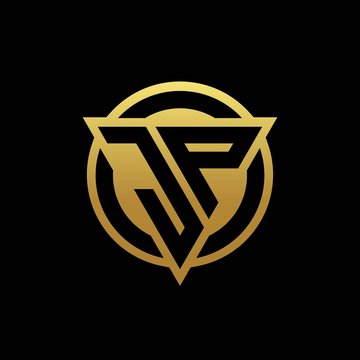 JP logo monogram with triangle shape and circle rounded isolated on gold colors