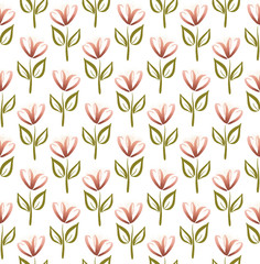 Spring tulip floral seamless pattern, Easter garden flower background