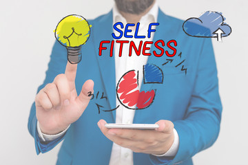 Word writing text Self Fitness. Business photo showcasing state of health and wellbeing and the...