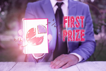 Handwriting text writing First Prize. Conceptual photo the most desirable or grand prize offered...