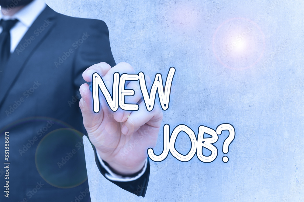 Poster writing note showing new job question. business concept for formal meeting which someone asked find 