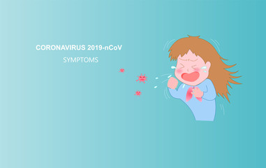 Fototapeta na wymiar Coughing Cartoon Character of Coronavirus (Covid-19 or 2019-ncov).Symptoms and infected person.Wuhan Pathogen virus. Prevention against Virus and Infection Concept.Cartoon cute Vector Illustration.