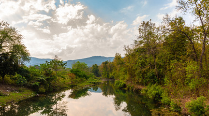 Fototapeta na wymiar Beautiful landscape view with water reflection.