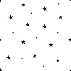 Seamless Star Pattern. Black and white vector illustration.