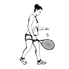 girl tennis table, racket stroke of the sword, sport, vector illustration hand-drawn brush strokes