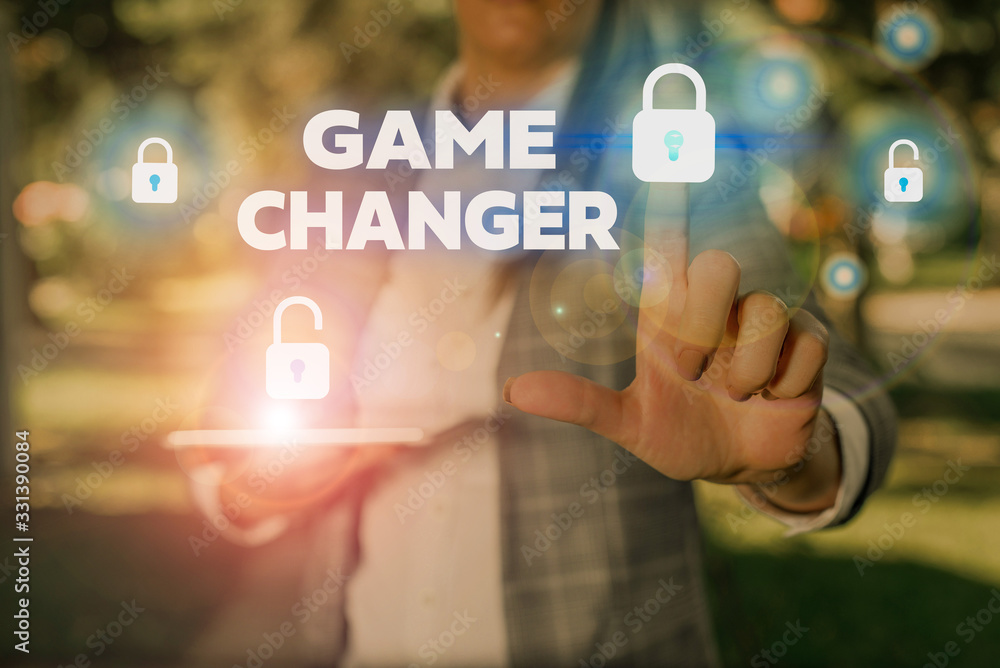 Poster text sign showing game changer. business photo text way that effects a major shift in the current ma
