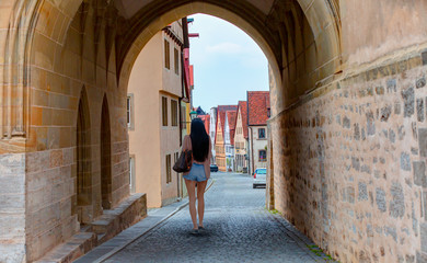 Fototapeta na wymiar Historic medieval town at Rothenburg Ob Der Tauber, Franconia, Bavaria, Germany