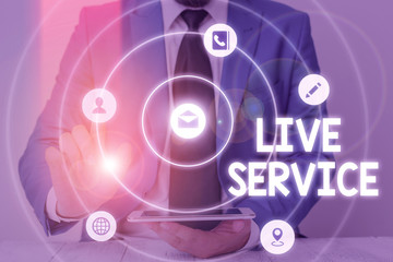 Word writing text Live Service. Business photo showcasing Extending or providing help to others in...