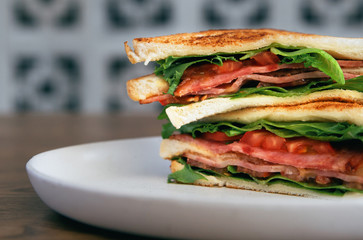 healthy menu homemade ham salad hot sandwiches on dish 