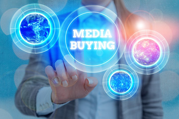 Handwriting text writing Media Buying. Conceptual photo The buying of advertising space for the...