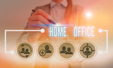 Conceptual hand writing showing Home Office. Concept meaning space designated in a demonstrating s...