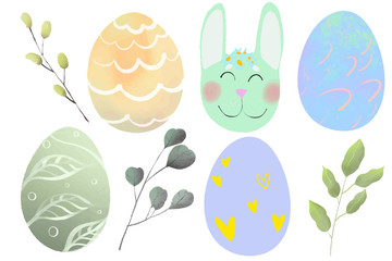 Easter design with cute banny and text, hand drawn illustration