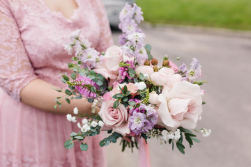 Bridal bouquet of delicate flowers. Beautiful