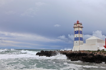 View of Santa Marta lighthouse and Municipal museum of Cascais, in Portugal