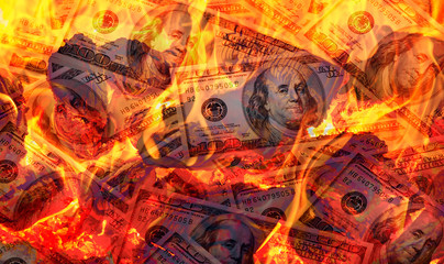 USA dollars burning in flame concept
