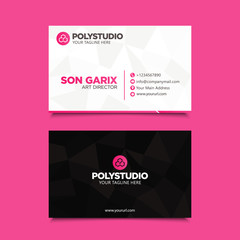 Creative minimalist business card name pink black design template with simple modern elegant layout. Corporate identity card vector background for company.
