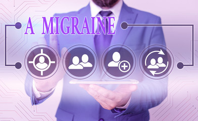 Conceptual hand writing showing A Migraine. Concept meaning recurrent throbbing headache that...