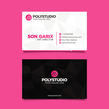 Creative minimalist business card name pink black design template with simple modern elegant layout. Corporate identity card vector background for company.