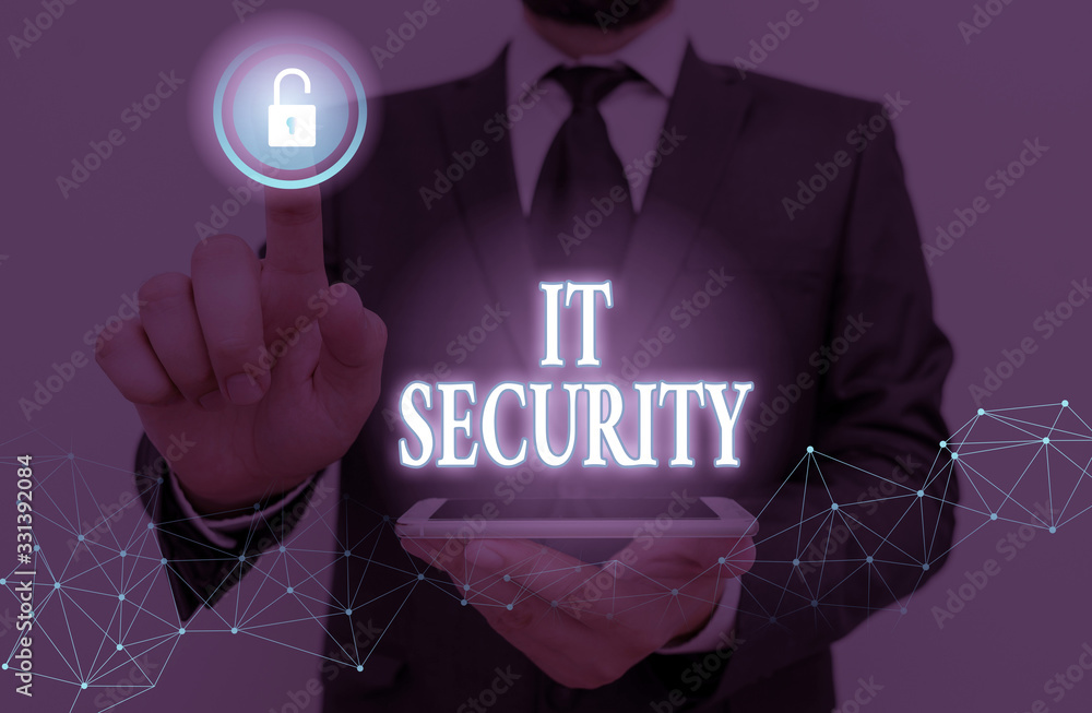 Poster word writing text it security. business photo showcasing protection of data or digital asset against