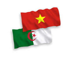 Flags of Algeria and Vietnam on a white background