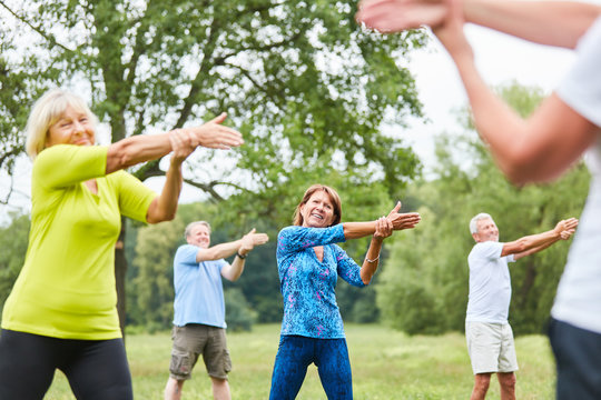 Senior Group Does Wellness Stretching