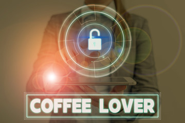 Conceptual hand writing showing Coffee Lover. Concept meaning a demonstrating who loves or has a...