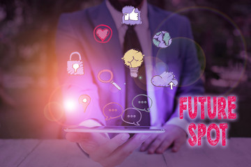 Conceptual hand writing showing Future Spot. Concept meaning refers to an action that will take...
