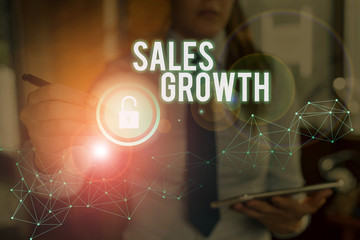 Conceptual hand writing showing Sales Growth. Concept meaning ability to increase revenue over a...