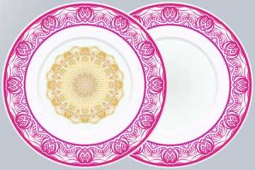 Set of two decorative round border and mandala ornament. Vector illustration.
