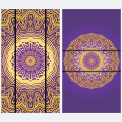 Vintage luxury decorative design invitation casrd of golden mandala. Vector illustration. Floral ornament