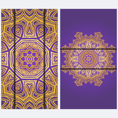 Vintage luxury decorative design invitation casrd of golden mandala. Vector illustration. Floral ornament