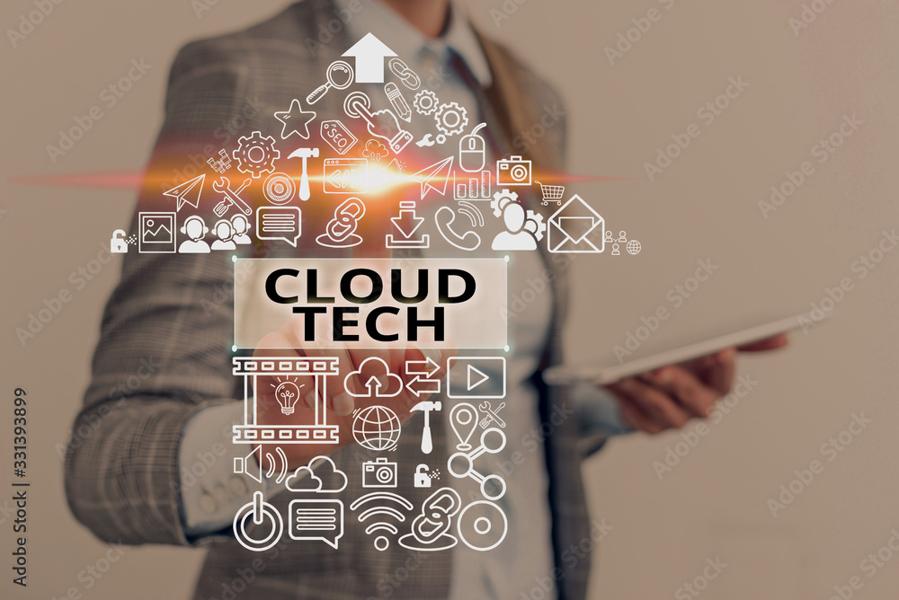 Poster text sign showing cloud tech. business photo text storing and accessing data and programs over the i