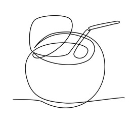 coconut fruit in one solid line vector illustration