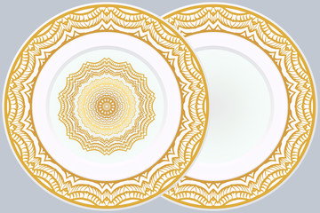 Set of Round Floral Mandala Ornament and frame. Vector Illustration. Isolated. Oriental Design Layout.