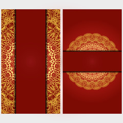 Invitation or Card vector template with floral mandala pattern. Decorative background for Wedding, greeting cards, Birthday Invitation. The front and rear side.