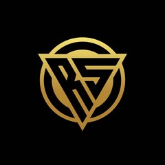 RS logo monogram with triangle shape and circle rounded isolated on gold colors