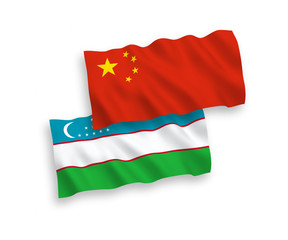 Flags of Uzbekistan and China on a white background