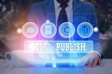 Conceptual hand writing showing Self Publish. Concept meaning writer publish piece of ones work...