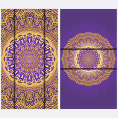 Vintage luxury decorative design invitation casrd of golden mandala. Vector illustration. Floral ornament