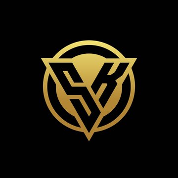 SK logo monogram with triangle shape and circle rounded isolated on gold colors
