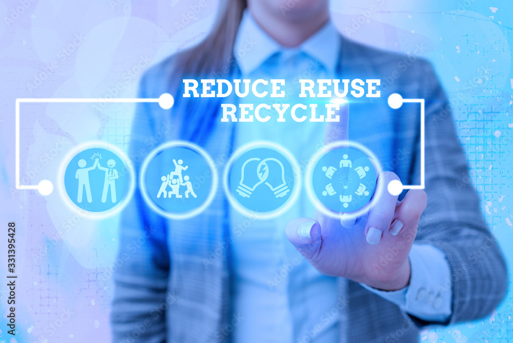 Poster writing note showing reduce reuse recycle. business concept for environmentallyresponsible consumer 