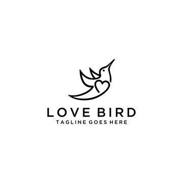 Creative luxury modern bird with heart sign logo template vector icon.