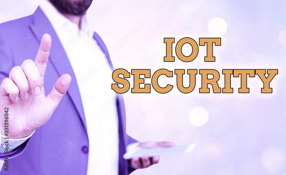 Aufkleber word writing text iot security. business photo showcasing practice of eradicating vulnerabilities in